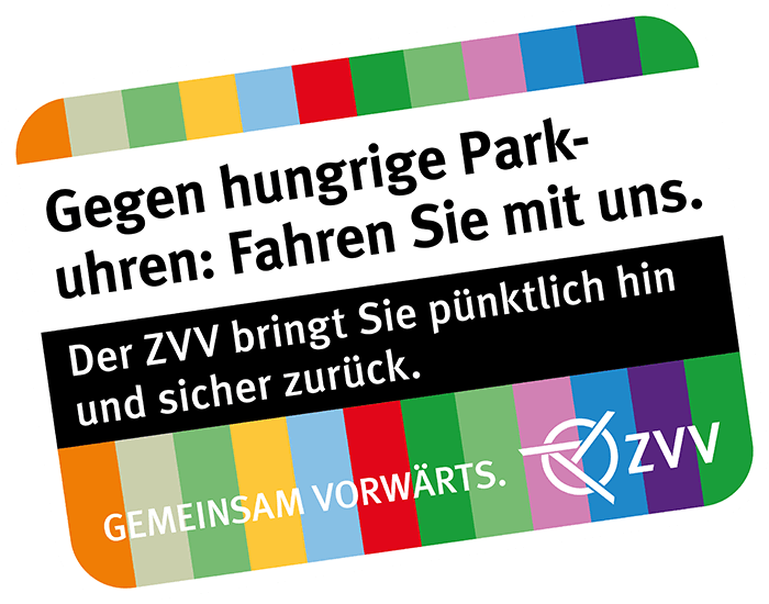 Gegen hungrige Parkuhren: Fahren Sie mit uns. Der ZVV bringt Sie pünktlich hin und sicher zurück.
